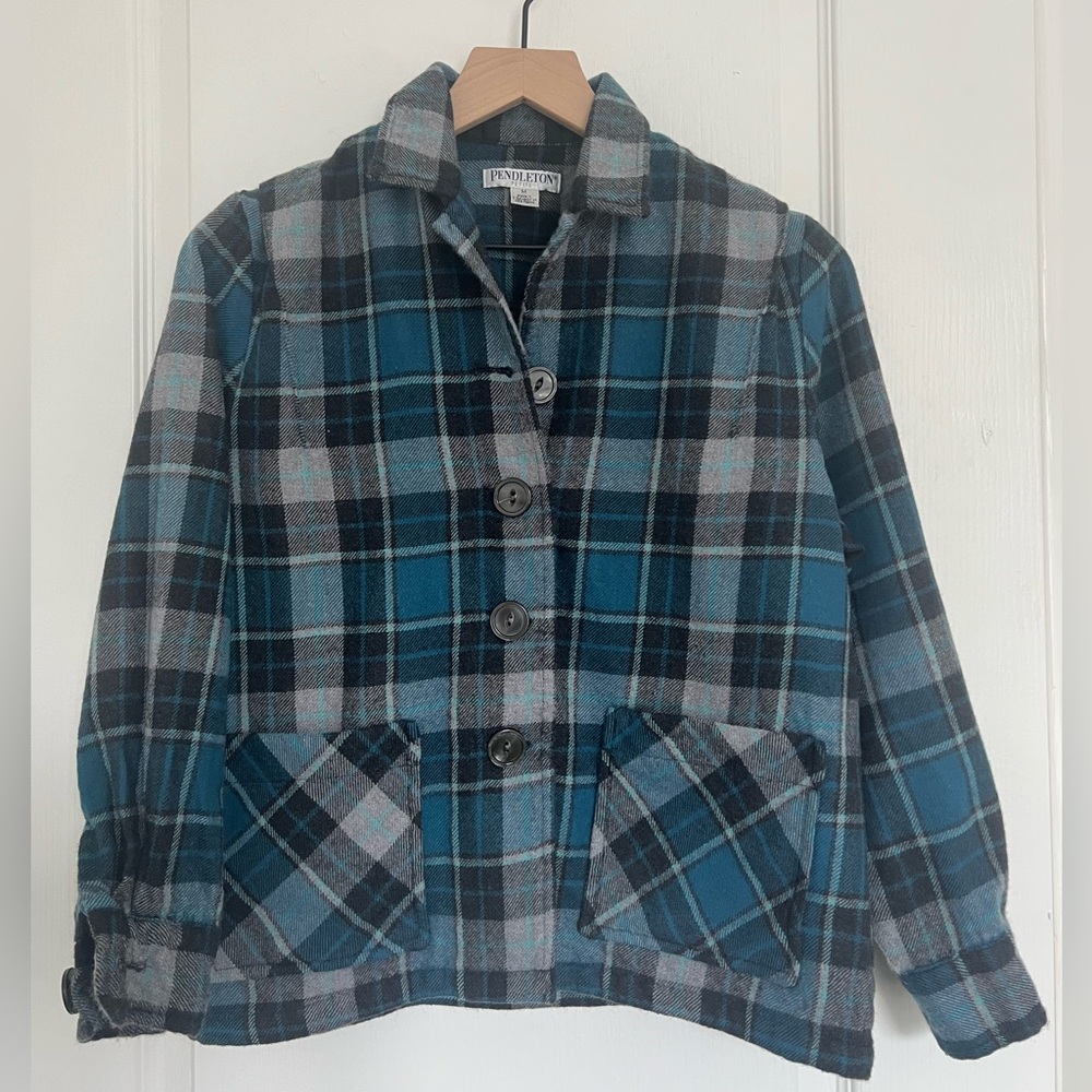 Pendleton Vintage “49er” Virgen Wool Plaid Jacket | Teal & Gray | M